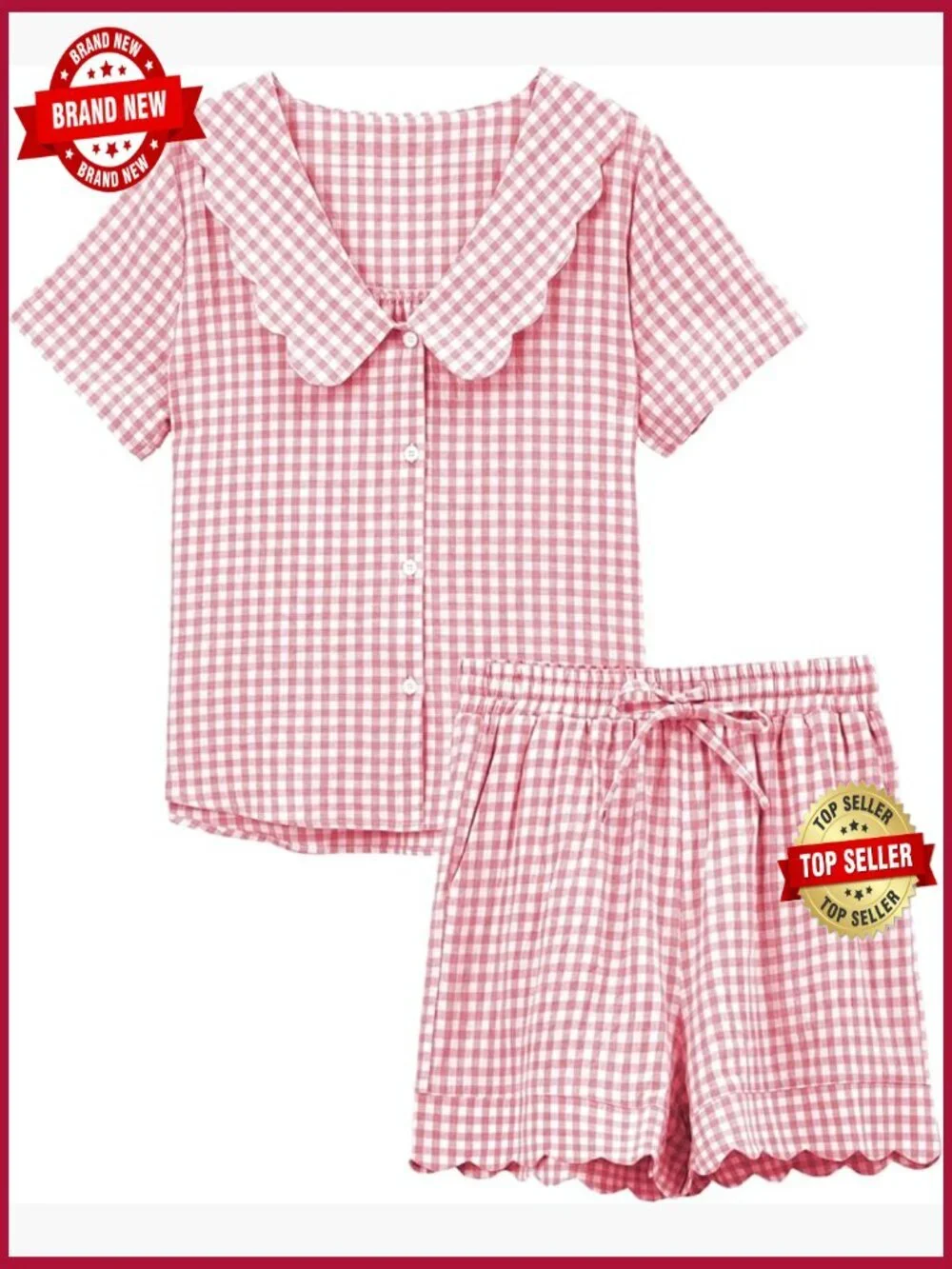 Women's Plaid 2 Piece Pajama Set Babydoll Shorts Lounge Set